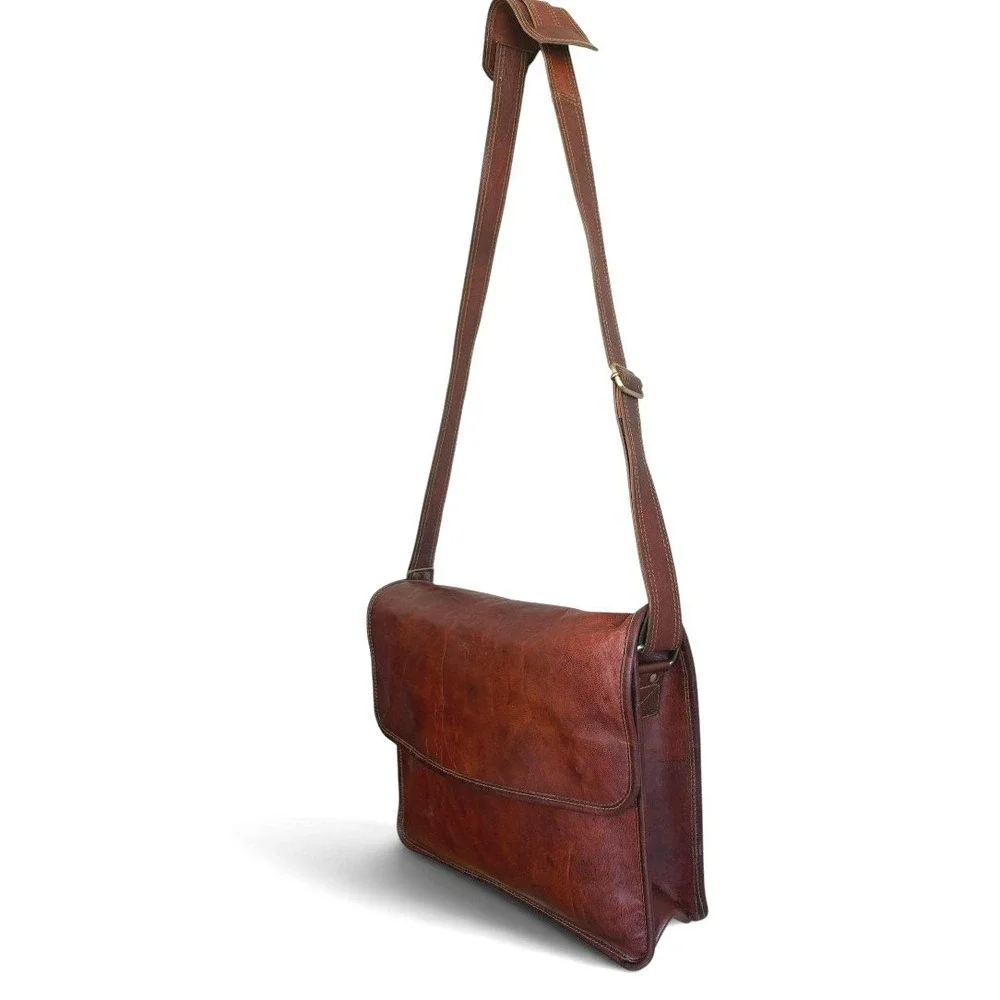 Urban Leather Mens Brown Distressed Leather Messenger Bag Satchel Briefcase